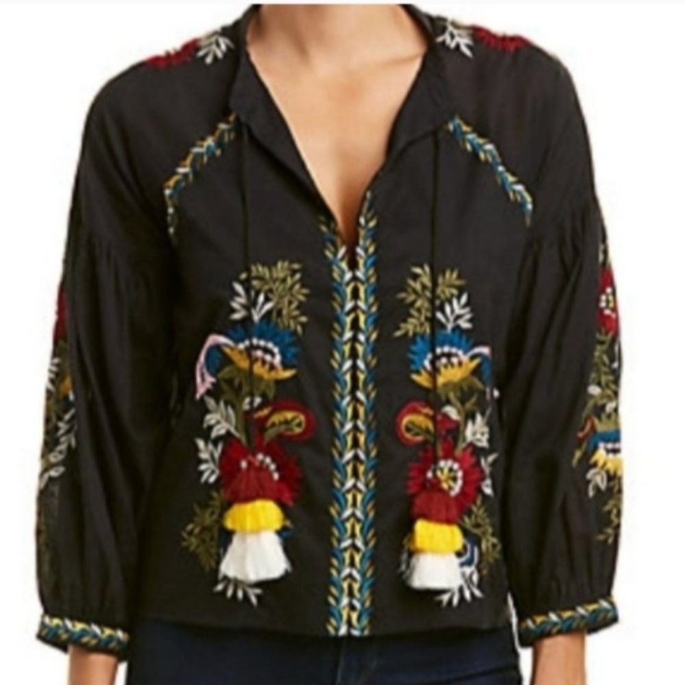 Misa Los Angeles Black Embroidered Blouse